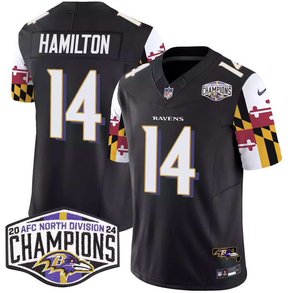 Kyle Hamilton 2023 White Gold Jersey | Baltimore Ravens AFC North Champions | All Stitched Fan Gear | For Men, Women & Youth