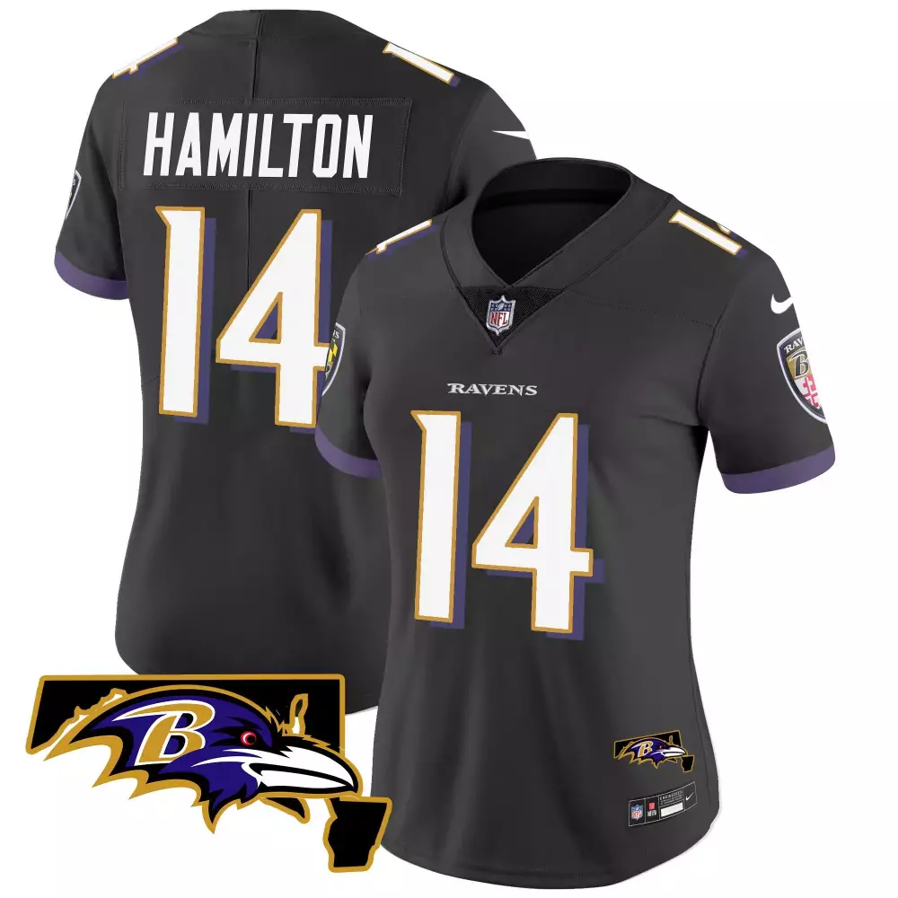 Kyle Hamilton Ravens Women's Black Maryland Patch Vapor Limited Jersey | All Stitched | For Women & Youth