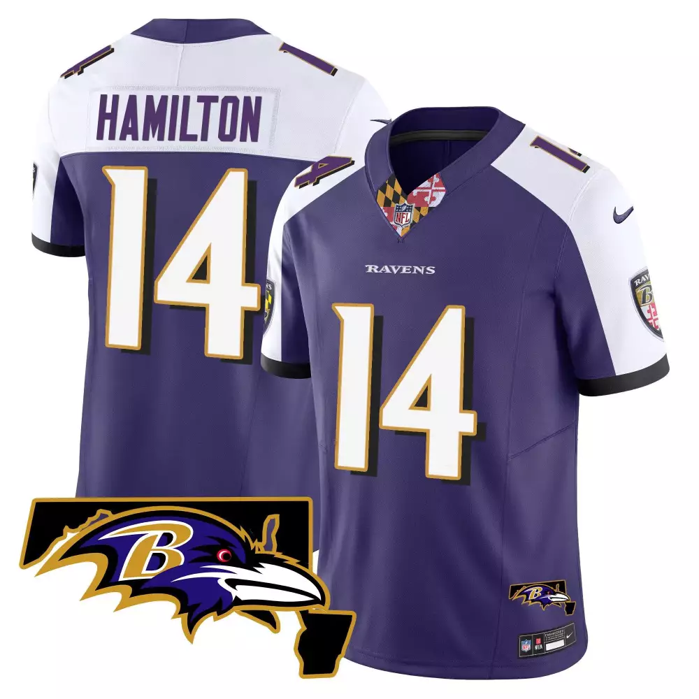 Kyle Hamilton Baltimore Ravens Maryland Flag Map Patch Gold Vapor Limited Jersey | Stitched Fan Gear | For Men, Women & Youth