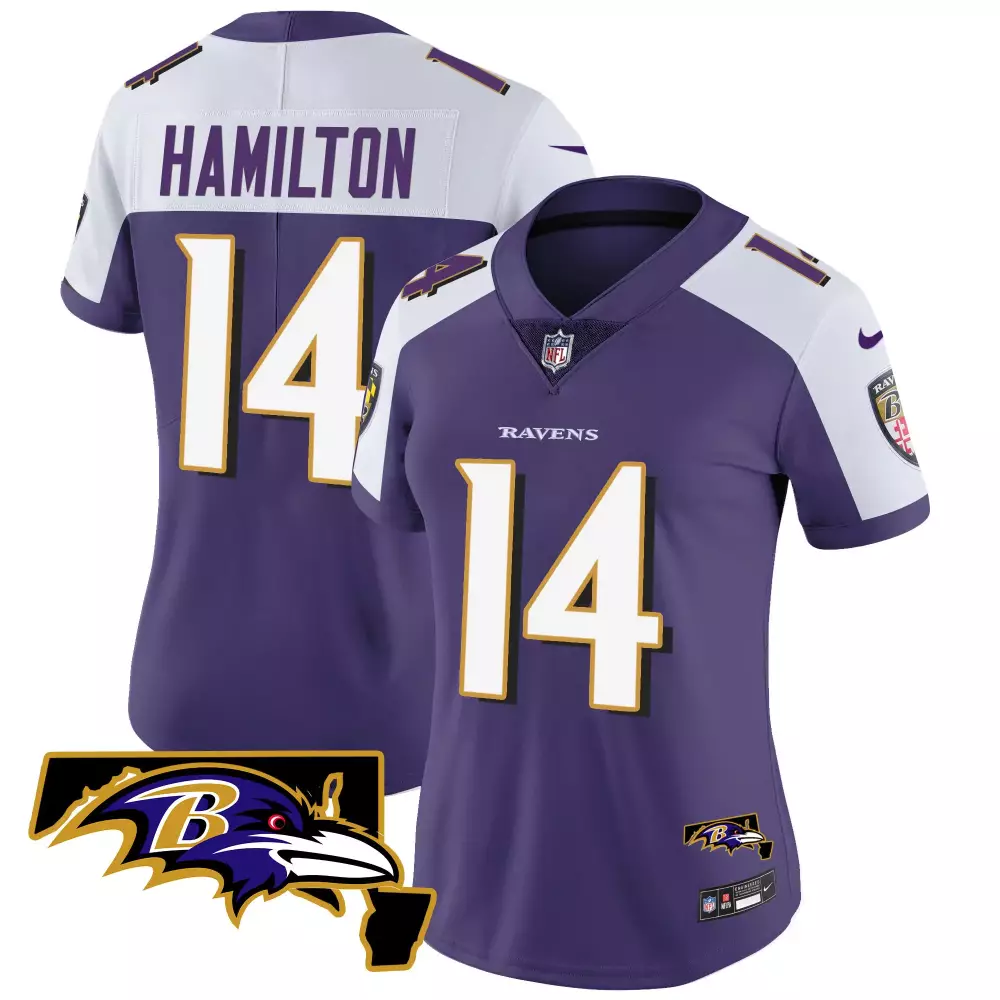 Kyle Hamilton Baltimore Ravens Maryland Flag Map Patch Gold Vapor Limited Jersey | Stitched Fan Gear | For Men, Women & Youth