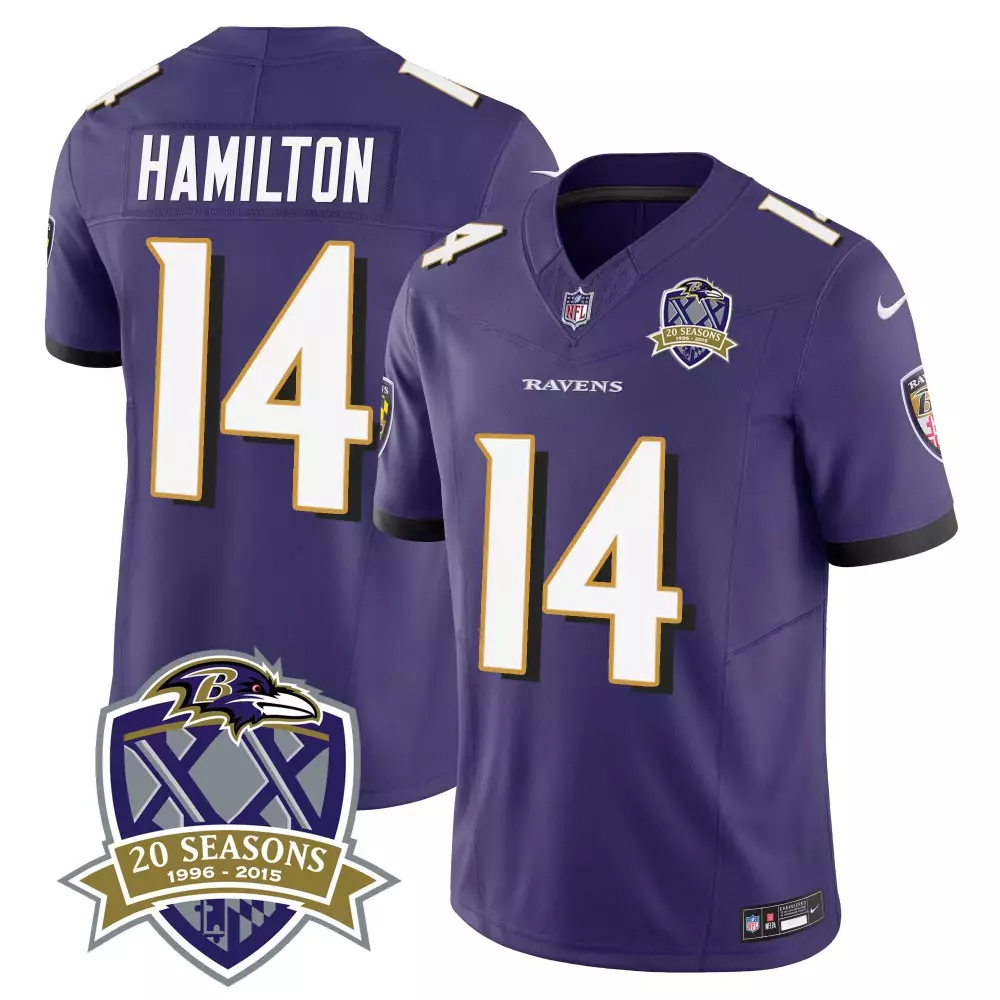 Kyle Hamilton Baltimore Ravens Purple Men's Jersey | 20th Season Patch Vapor Limited Edition | All Stitched Fan Gear | For Men, Women & Youth