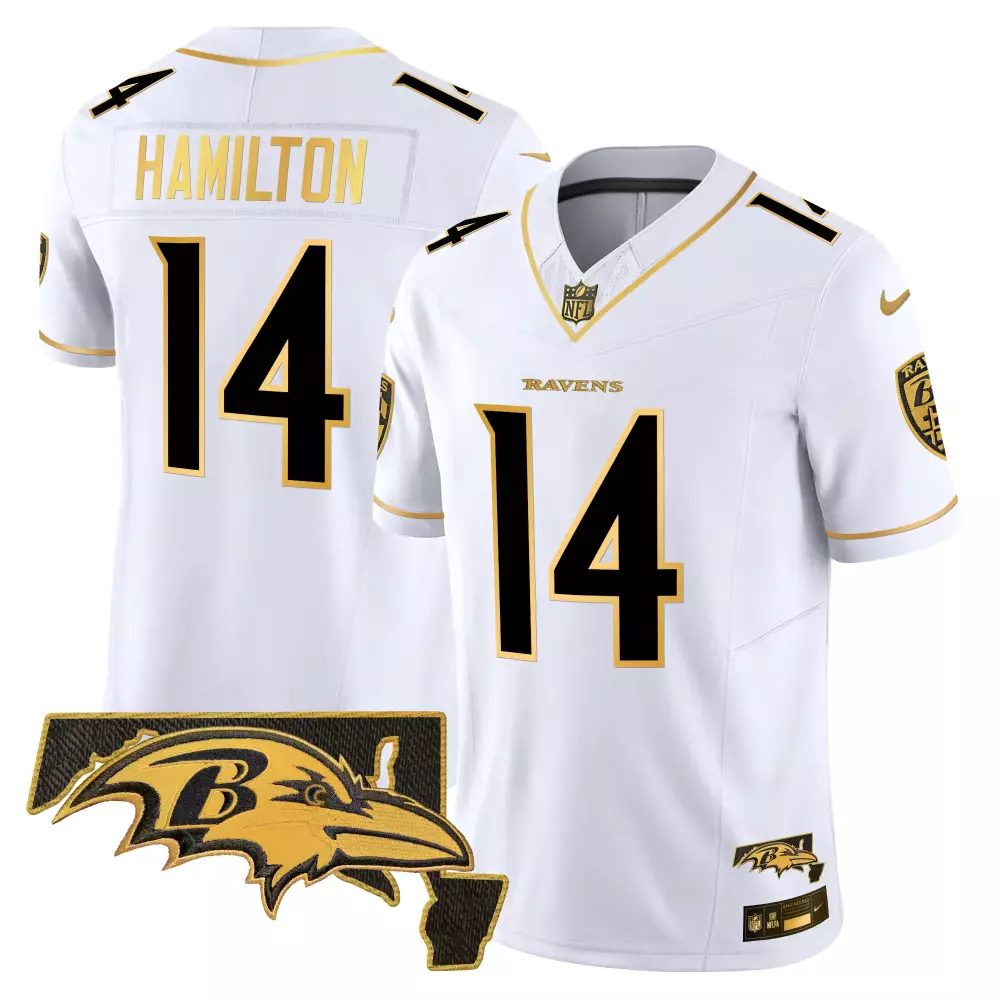 Kyle Hamilton 2023 White Gold Jersey | Baltimore Ravens AFC North Champions | All Stitched Fan Gear | For Men, Women & Youth
