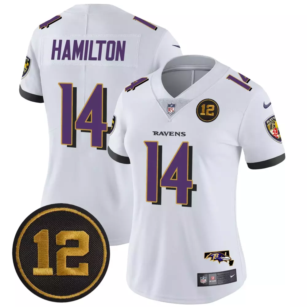 Kyle Hamilton Baltimore Ravens White Jacoby Jones Patch Vapor Limited Jersey | All Stitched | For Women, Youth