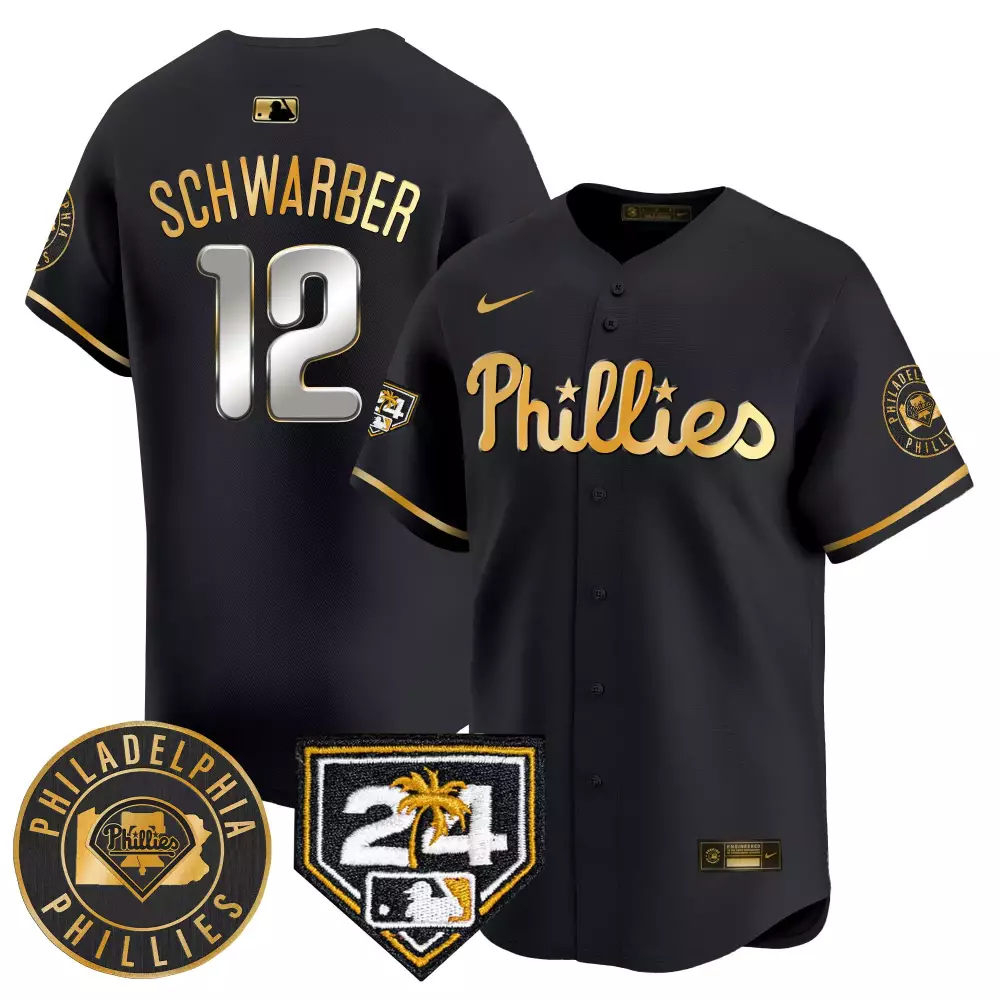 Kyle Schwarber Black Gold Men's Phillies 2024 Spring Training Patch Vapor Premier Limited Jersey | V2 All Stitched | For Men
