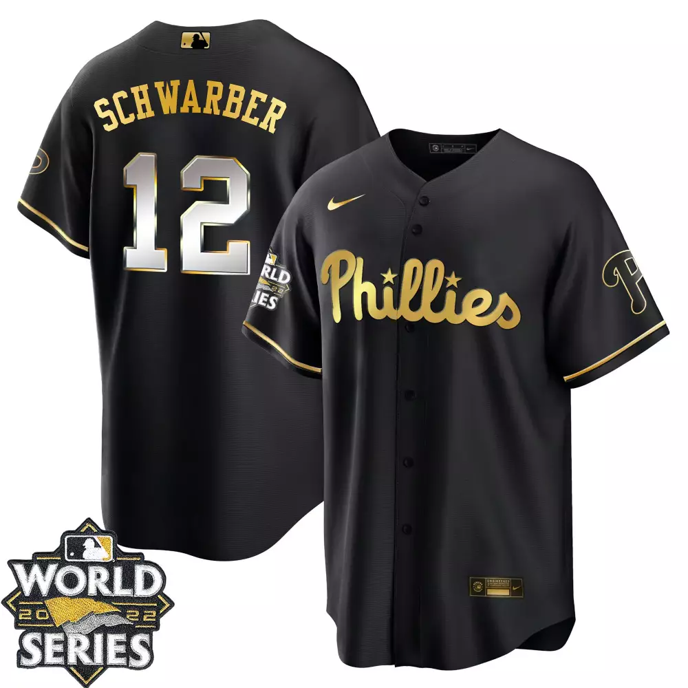 Kyle Schwarber Cool Black Youths Gold 2022 World Series Jersey | Limited Edition Phillies Fan Gear | For Men, Women & Youth
