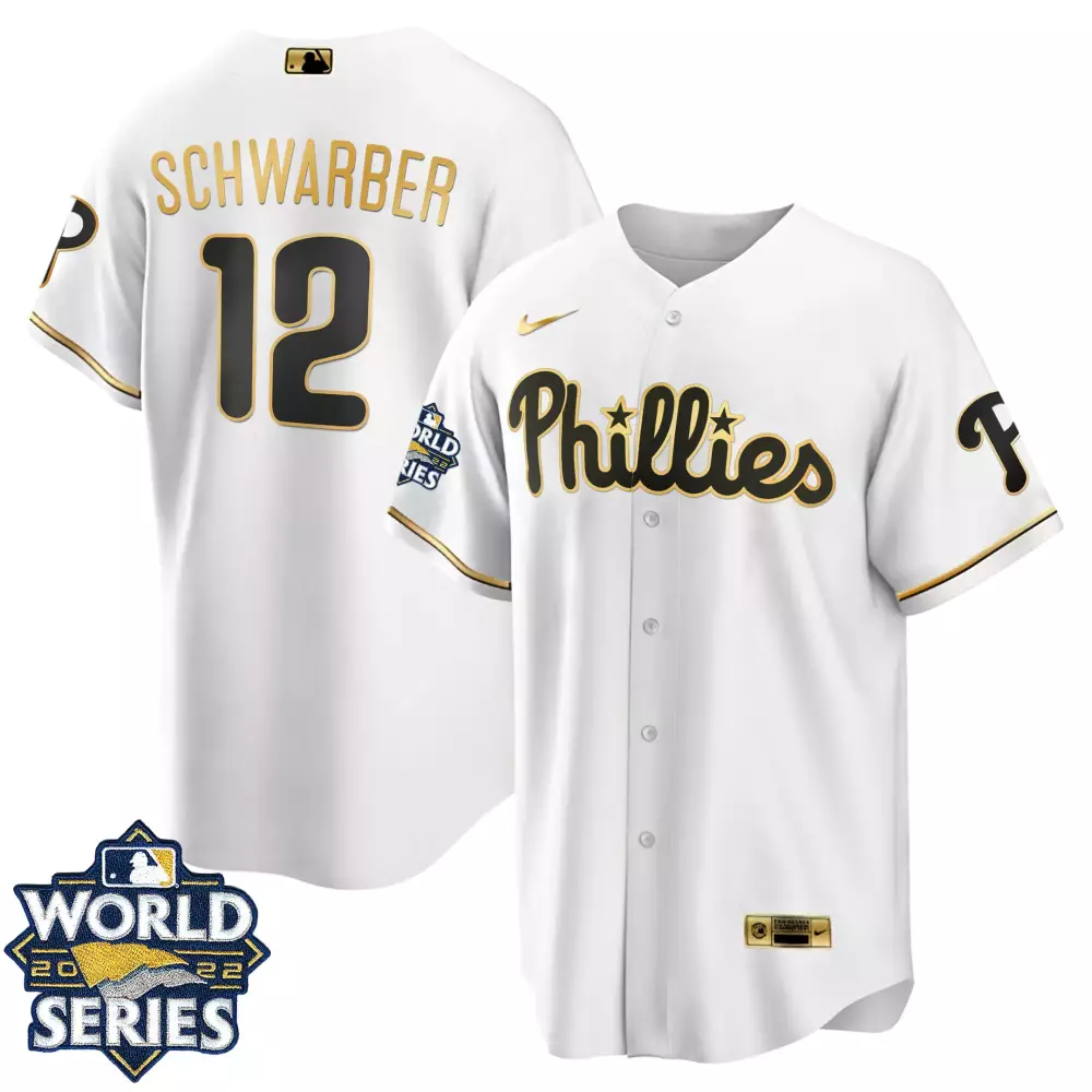 Kyle Schwarber Cool White Women's Gold 2022 World Series Jersey | Stitched Phillies Fan Gear | For Men, Women & Youth