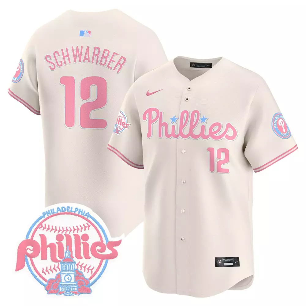 kyle schwarber cream unisex philadelphia phillies bubblegum pink vapor premier limited jersey v2 all stitched