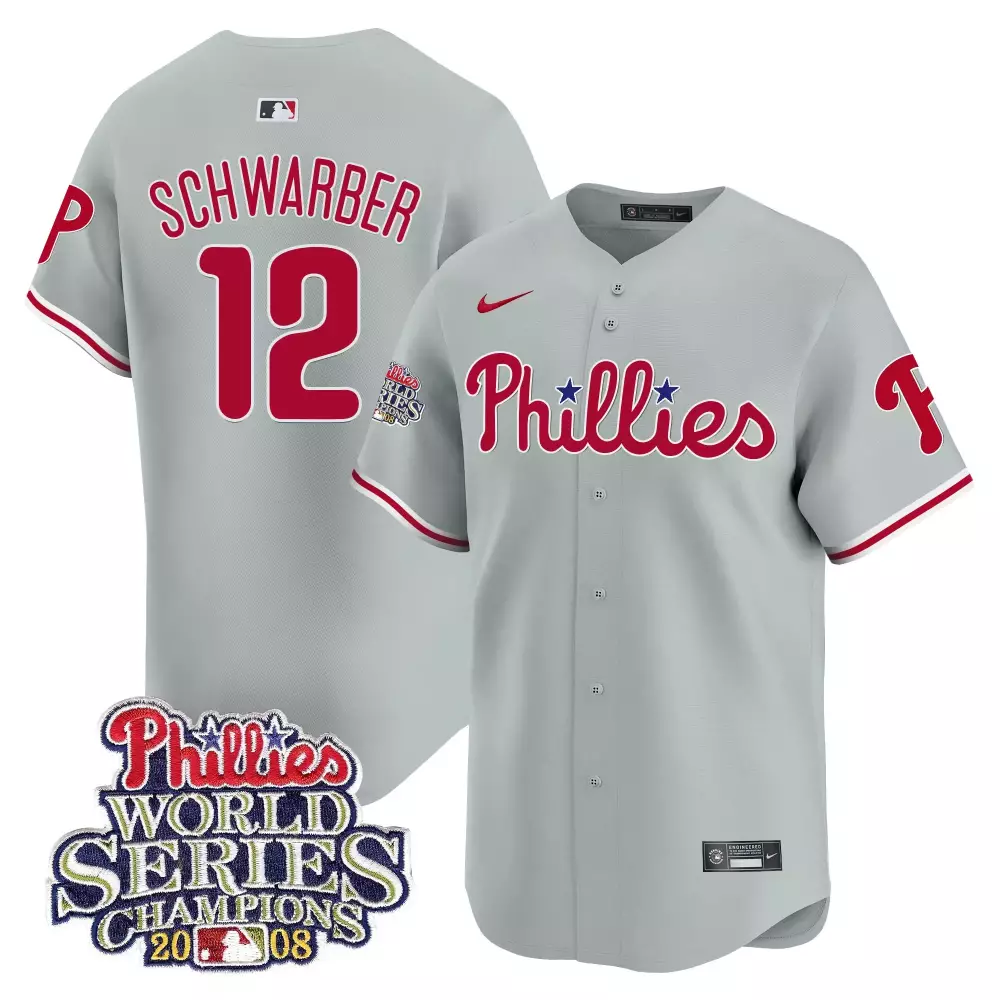 Schwarber Philadelphia Phillies 2008 World Series Champions Patch Gray Jersey | Limited Edition Fan Gear | For Men, Women & Youth