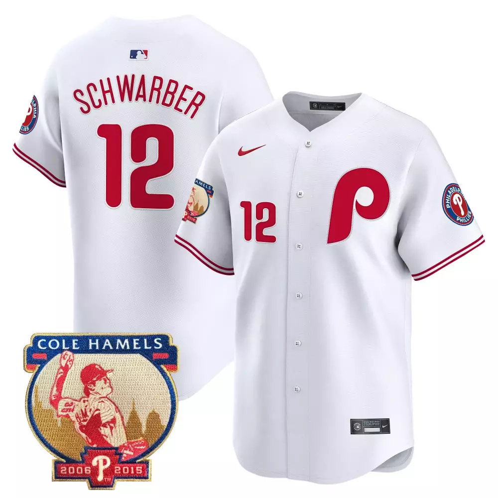 Schwarber Phillies Cole Hamels Patch Jersey | White Vapor Premier Limited Edition | For Men, Women & Youth
