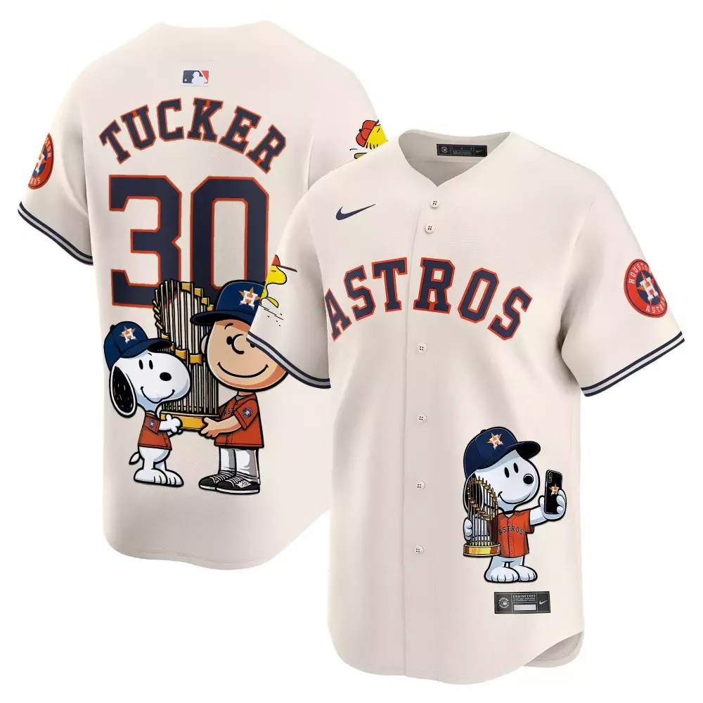 kyle tucker cream unisex houston astros peanut snoopy vapor premier limited jersey printed