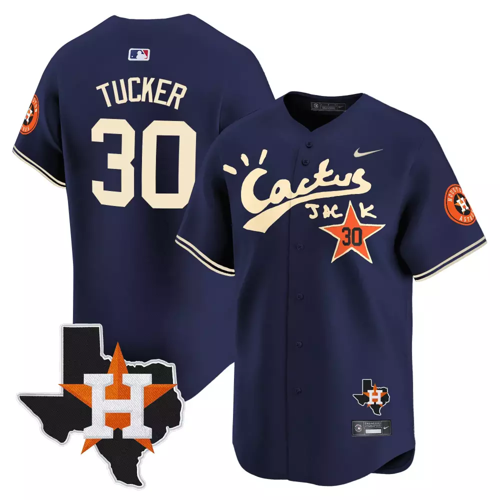 kyle tucker navy mens houston astros cactus jack patch vapor premier limited jersey all stitched