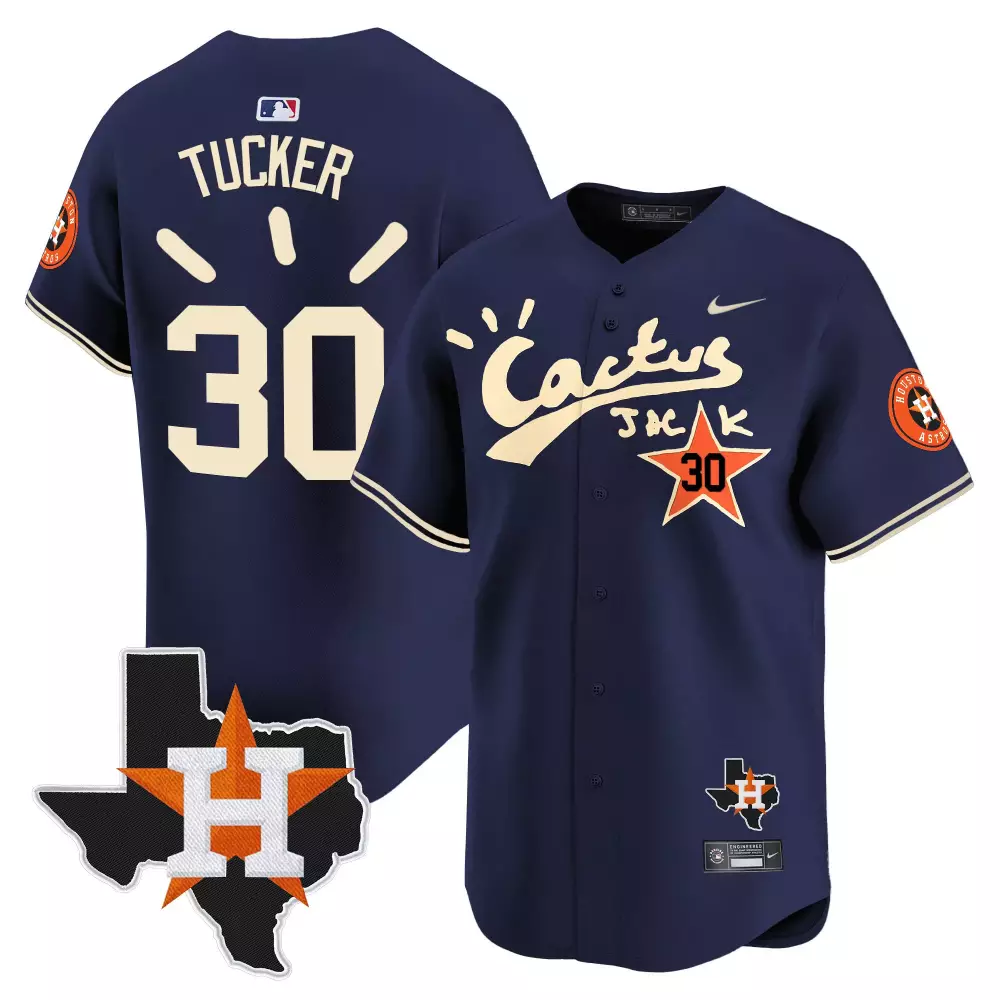 kyle tucker navy mens houston astros cactus jack patch vapor premier limited jersey all stitched