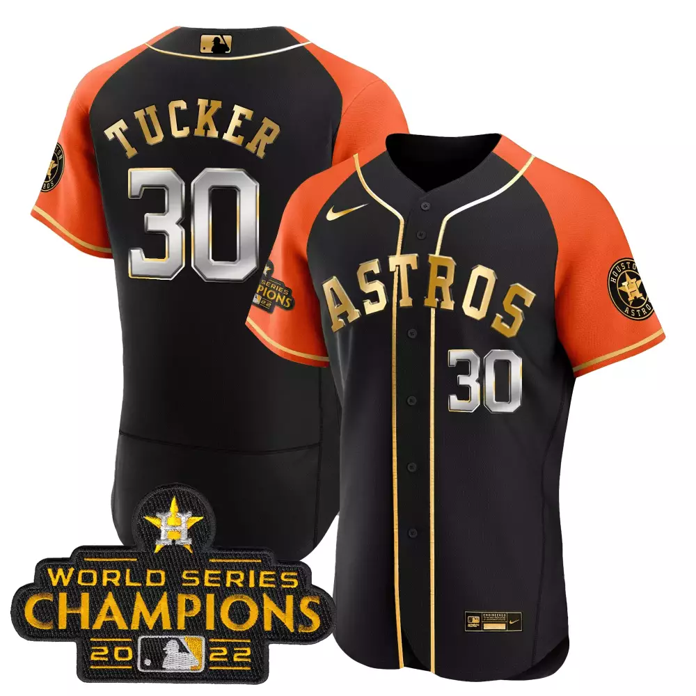 Kyle Tucker Houston Astros 2023 Gold Alternate Flex Base Jersey | Orange & White Stitched | Fan Gear for Men, Women & Youth