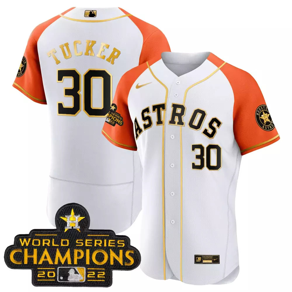 Kyle Tucker Houston Astros 2023 Gold Alternate Flex Base Jersey | Orange & White Stitched | Fan Gear for Men, Women & Youth
