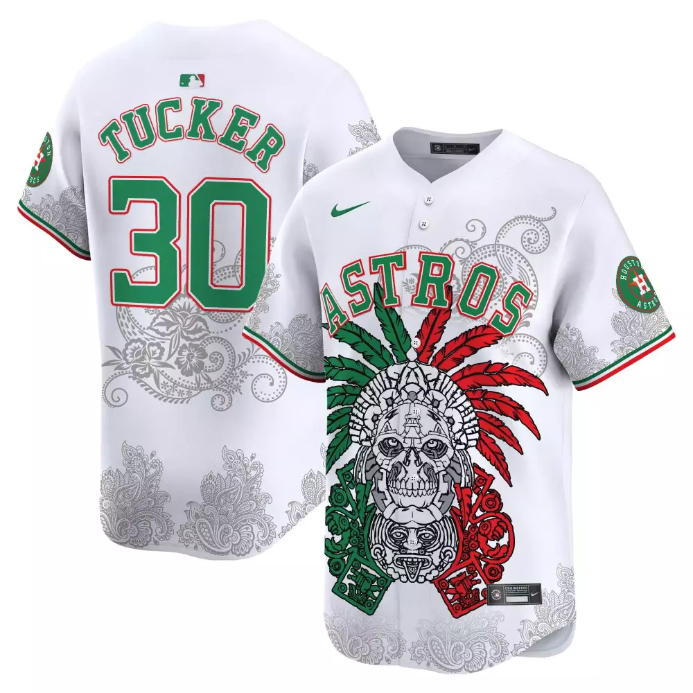 kyle tucker white mens houston astros aztec warrior skull vapor premier limited jersey v2 printed