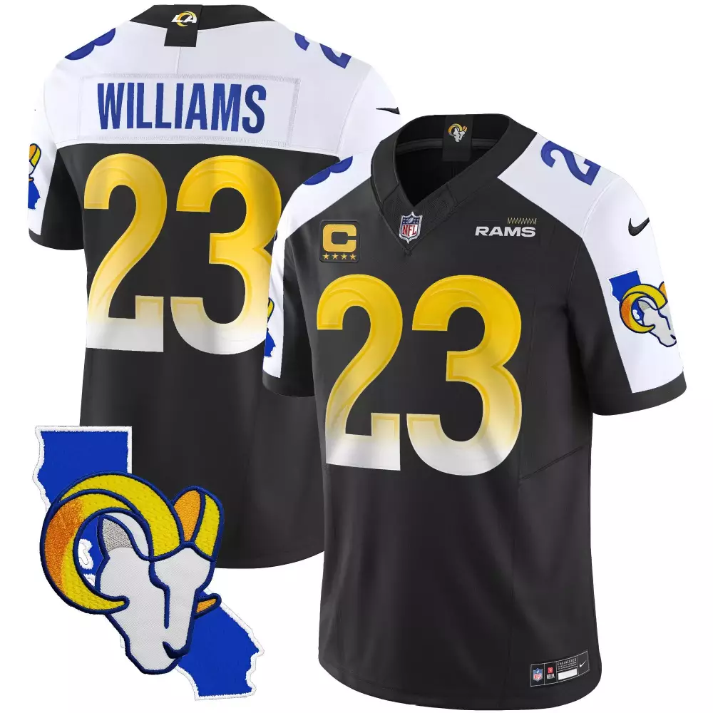 kyren williams black alternate mens los angeles rams california patch vapor limited jersey all stitched