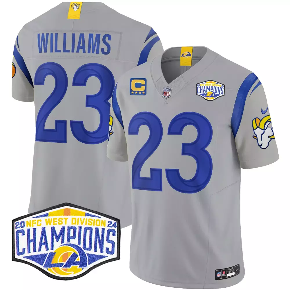 kyren williams gray mens los angeles rams 2024 nfc west division champions vapor limited jersey all stitched