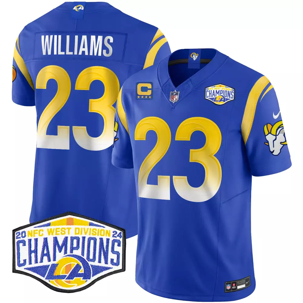 kyren williams royal mens los angeles rams 2024 nfc west division champions vapor limited jersey all stitched