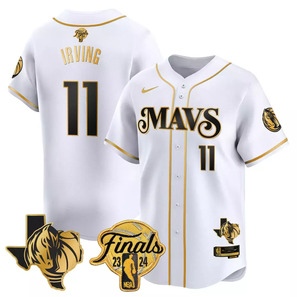 kyrie irving white gold mens dallas mavericks 2024 finals texas patch baseball jersey all stitched