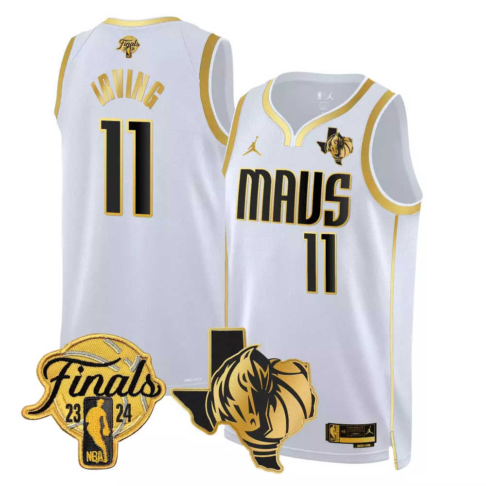 kyrie irving white gold mens dallas mavericks 2024 finals texas patch baseball jersey all stitched