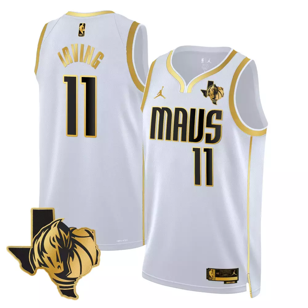 kyrie irving white gold mens dallas mavericks 2024 finals texas patch baseball jersey all stitched