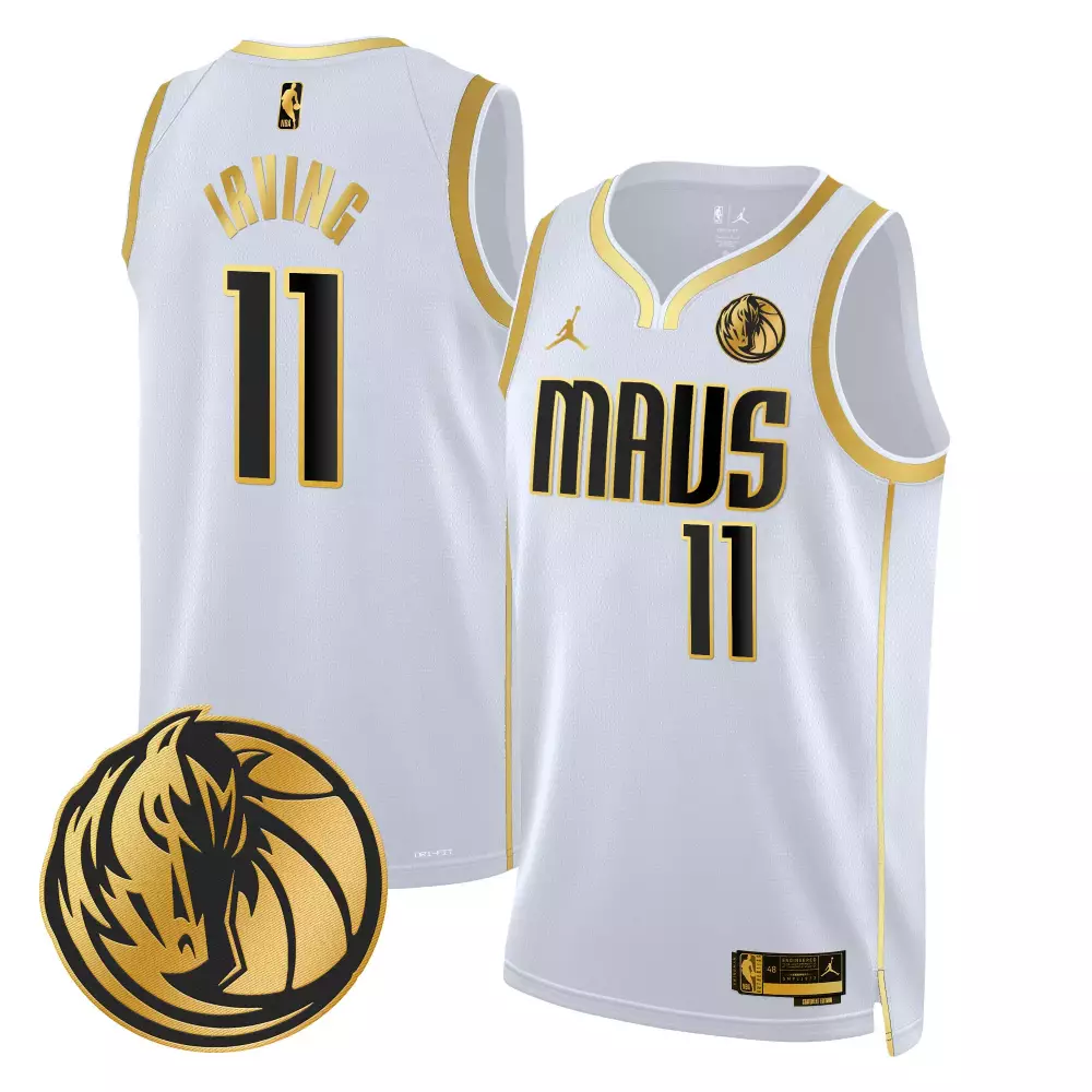 kyrie irving white gold mens dallas mavericks 2024 finals texas patch baseball jersey all stitched