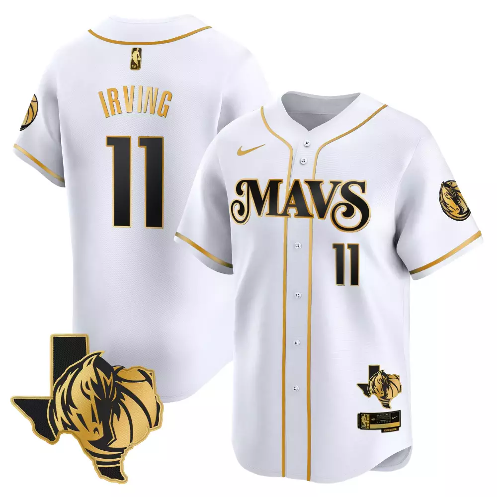 kyrie irving white gold mens dallas mavericks texas patch baseball jersey all stitched