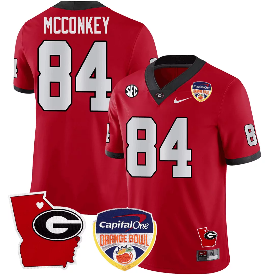 ladd mcconkey red mens georgia bulldogs 2023 vince dooley patch georgia state map jersey all stitched