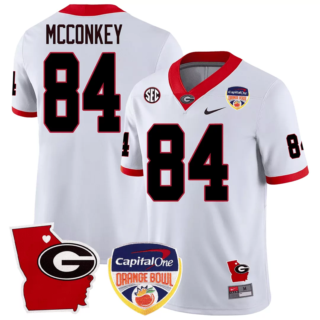 ladd mcconkey white mens georgia bulldogs georgia state map orange bowl patch jersey all stitched