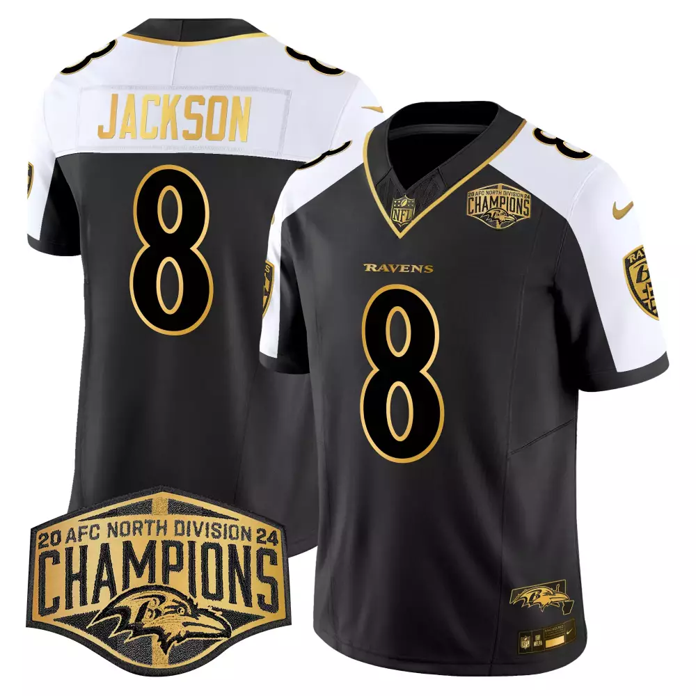 Lamar Jackson Alternate Men's Baltimore Ravens Maryland Flag Map Jersey | 2024 AFC North Division Champions Patch | Gold Vapor Limited | For Men, Women & Youth