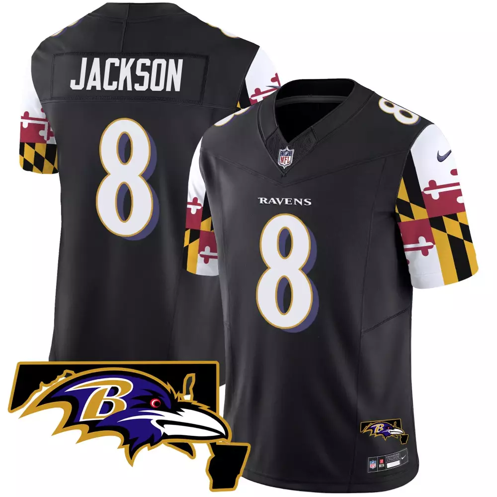 lamar jackson black mens baltimore ravens maryland flag back to back afc north champions patch vapor limited jersey all