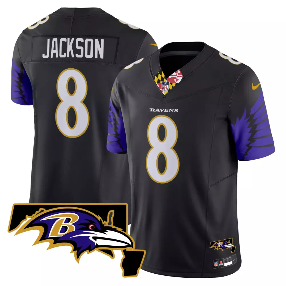 Lamar Jackson Baltimore Ravens Maryland Patch Black Vapor Limited Jersey V2 | Stitched | Fan Gear for Men, Women & Youth