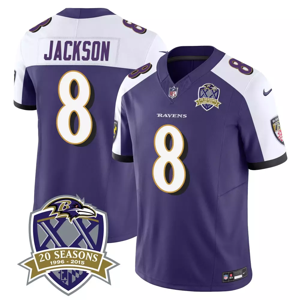 Lamar Jackson Purple Alternate Men's Baltimore Ravens 20th Season Patch Vapor Limited Jersey | Stitched | Fan Gear for All | For Men, Women & Youth