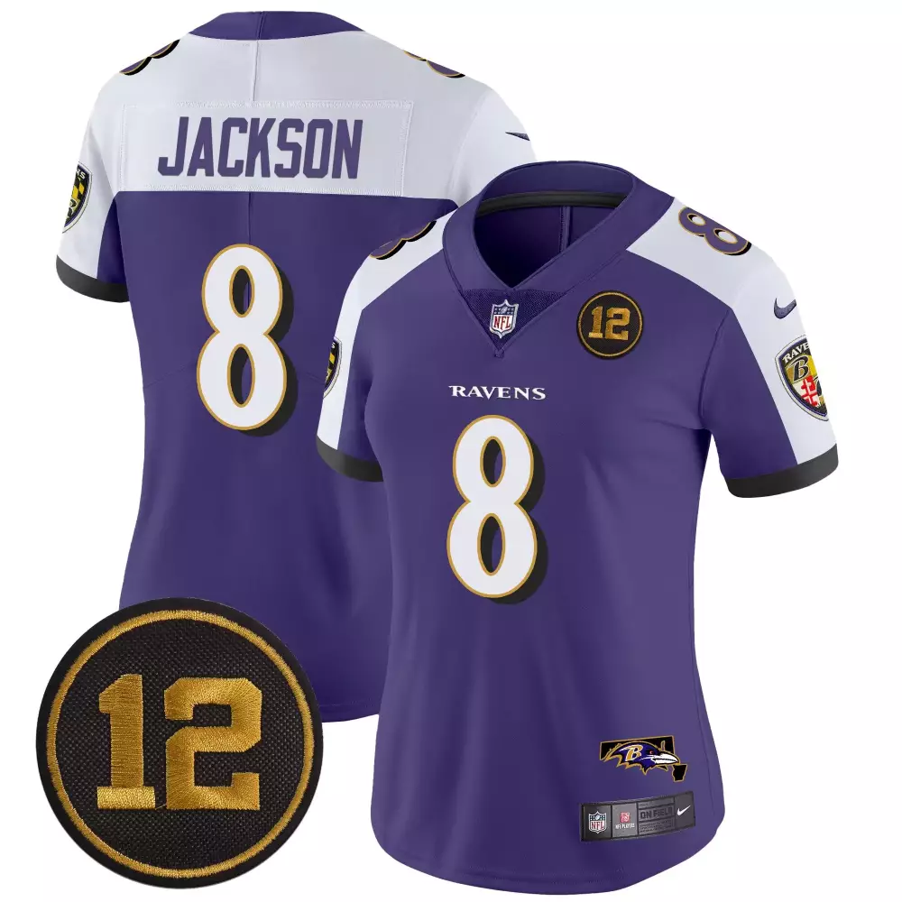 Lamar Jackson Purple Alternate Women's Baltimore Ravens Jacoby Jones Patch Vapor Limited Jersey | Stitched | Stylish Fan Gear | For Men, Women & Youth