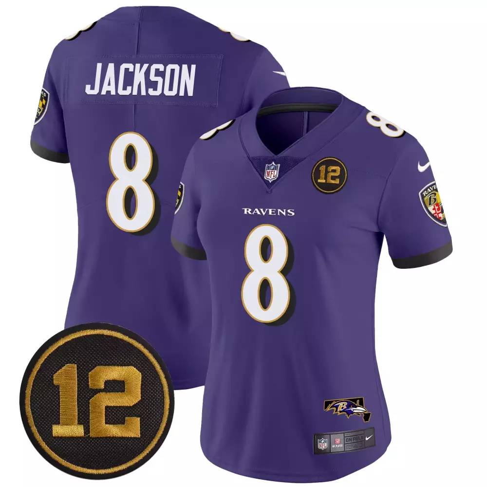 Lamar Jackson Women's Baltimore Ravens Purple Jersey | Jacoby Jones Patch Vapor Limited Edition | For Men, Women & Youth