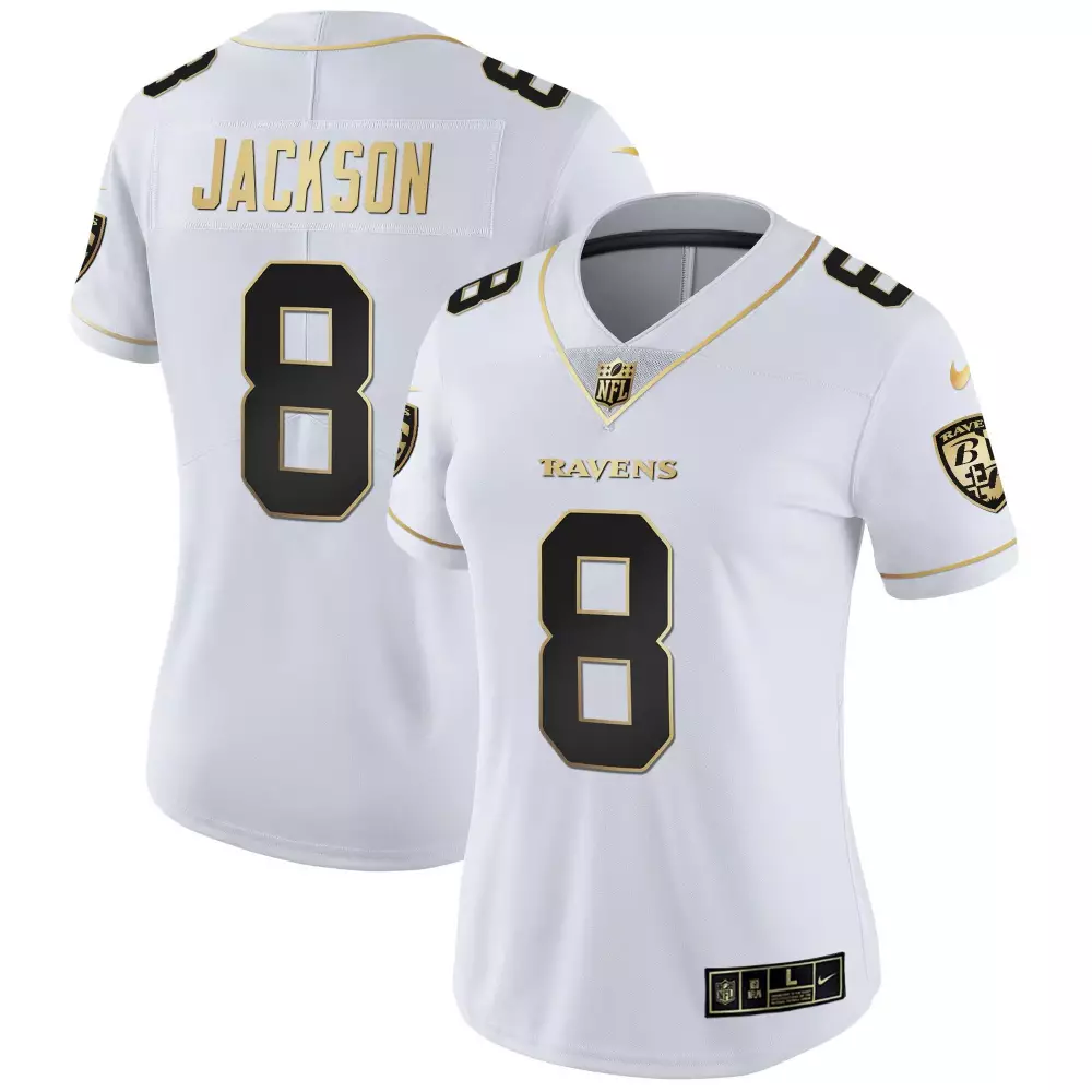 Lamar Jackson Women's Baltimore Ravens White Gold Jersey | Maryland Patch Vapor Limited Edition V2 | For Men, Women & Youth