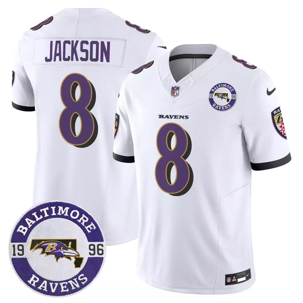 Lamar Jackson Men's Baltimore Ravens White Jersey | 2024 Vapor Limited Edition Est 1996 Patch | For Men, Women & Youth