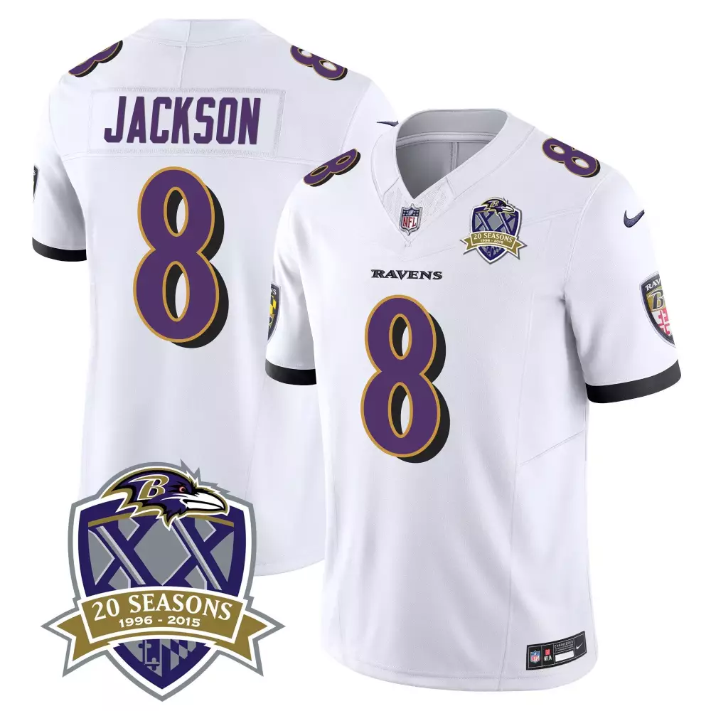 Lamar Jackson Baltimore Ravens 20th Season Patch Black Vapor Limited Jersey | Stitched Fan Gear | For Men, Women & Youth
