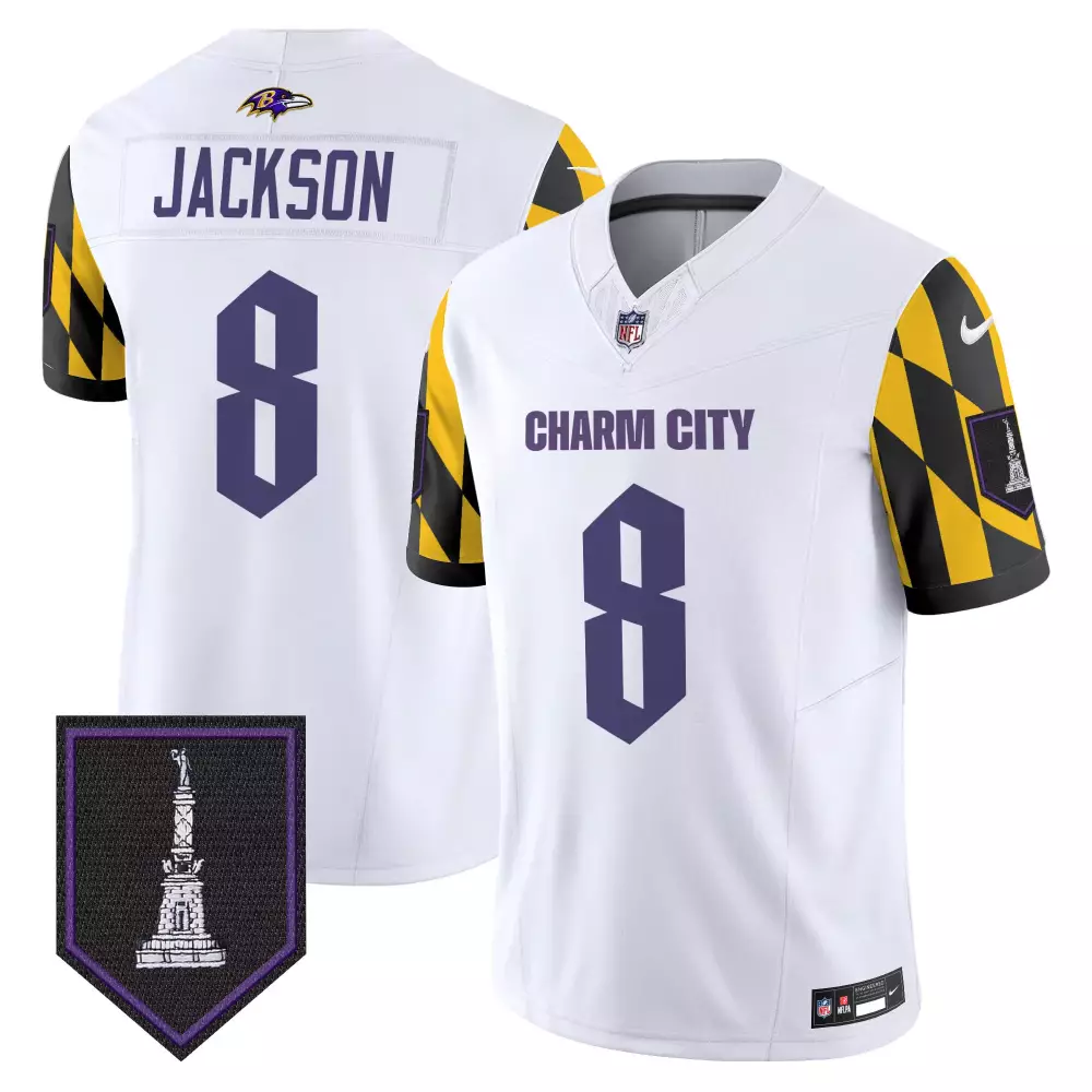 Lamar Jackson Baltimore Ravens City Edition Patch Vapor Limited Jersey | Stitched White | Fan Gear | For Men, Women & Youth