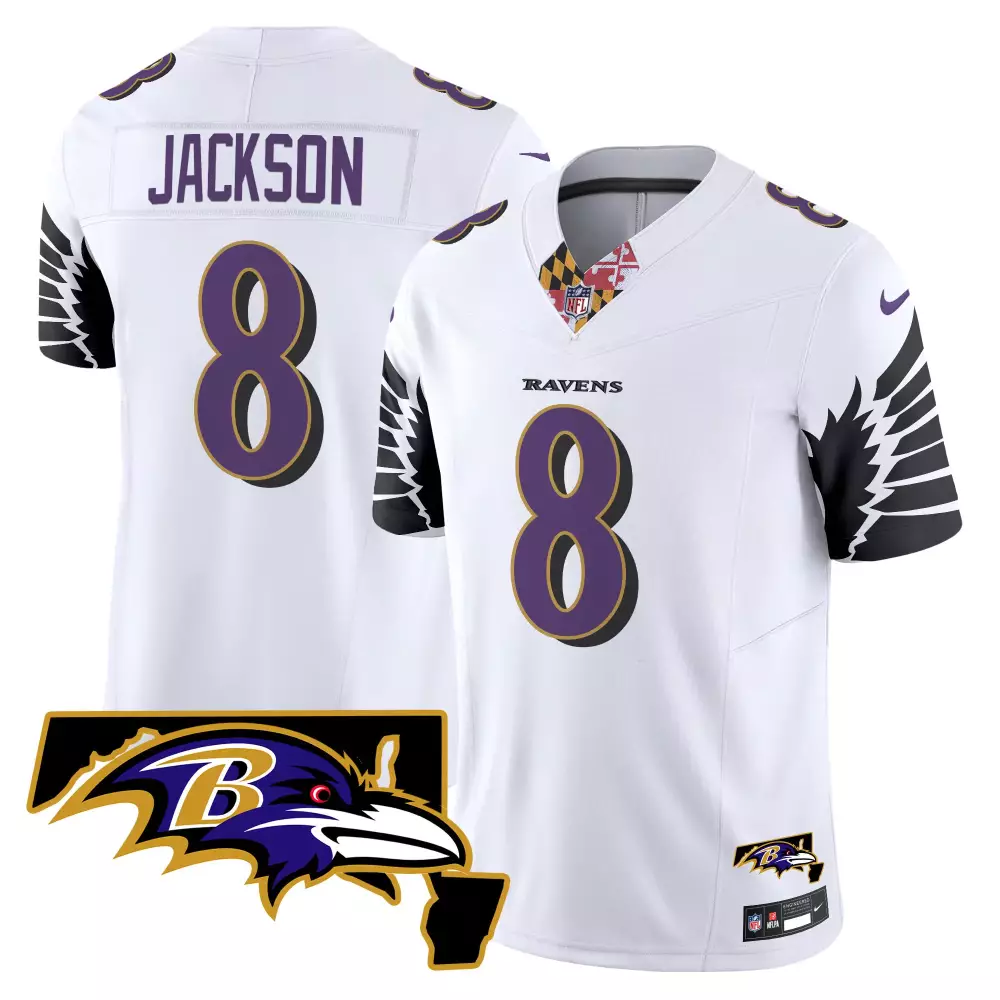 Lamar Jackson Baltimore Ravens Maryland Patch Vapor Limited Jersey V3 | Stitched White | Fan Gear | For Men, Women & Youth