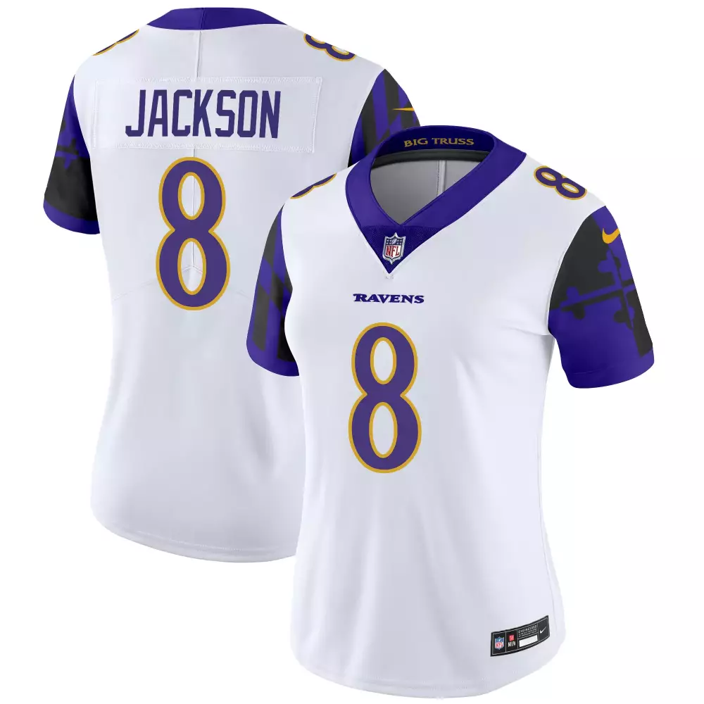 Lamar Jackson Baltimore Ravens Maryland Flag Vapor Limited Jersey | Stitched White | Fan Gear for Women | For Women