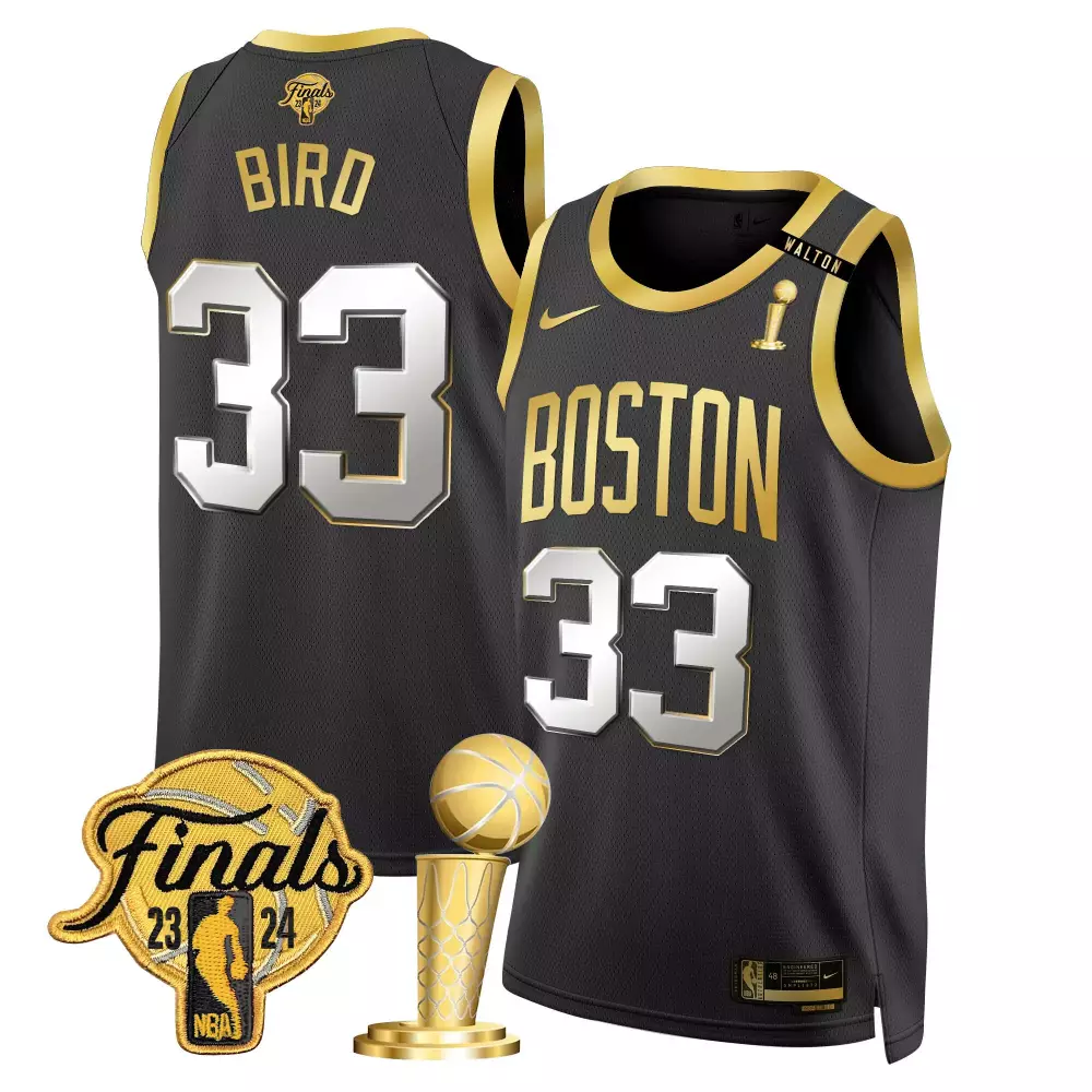 larry bird black gold mens boston celtics 2024 final champions patch swingman jersey v2 all stitched