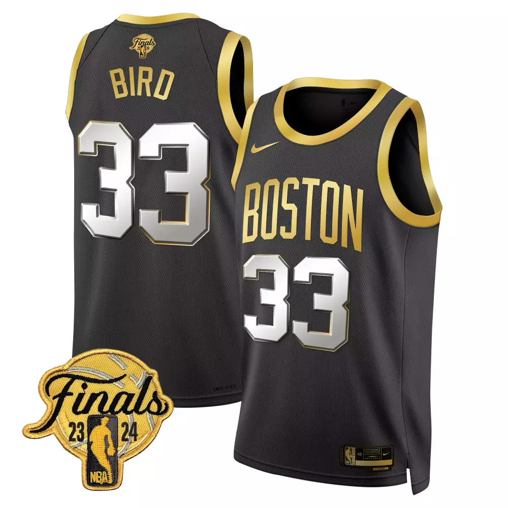 larry bird black gold mens boston celtics 2024 final champions patch swingman jersey v2 all stitched