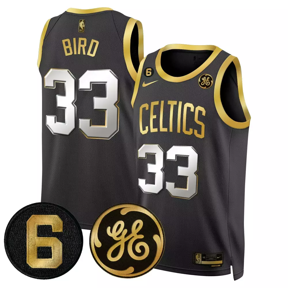 larry bird black gold mens boston celtics bill russell john havlicek patch jersey all stitched
