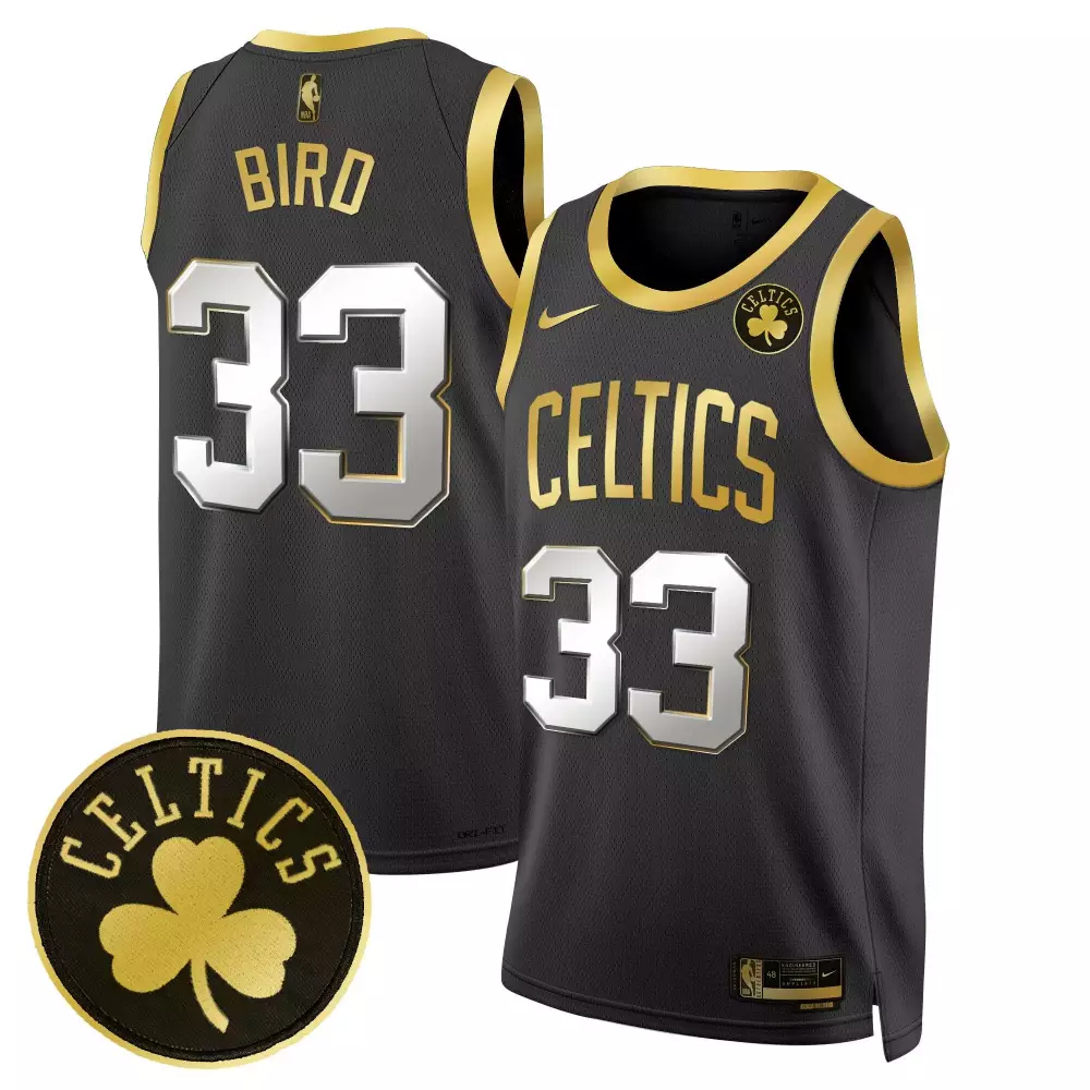 larry bird black gold mens boston celtics bill russell john havlicek patch jersey all stitched