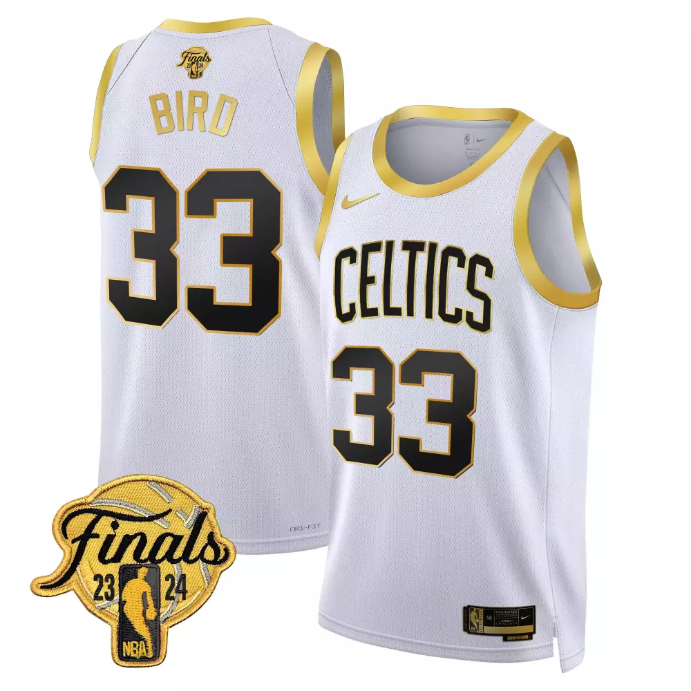 larry bird white gold mens boston celtics 2024 finals patch swingman jersey all stitched