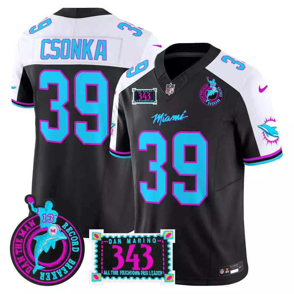 Larry Csonka Miami Dolphins Black Alternate Jersey | Dan the Man Record Breaker Patch | Vapor Limited Edition for Men, Women & Youth