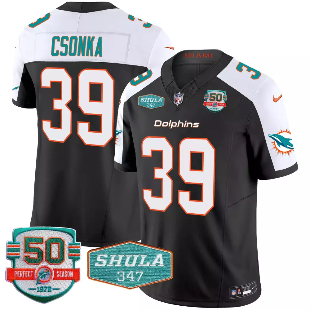 Larry Csonka Miami Dolphins Black Alternate Jersey | Shula 347 Patch Vapor Style | For Men, Women & Youth