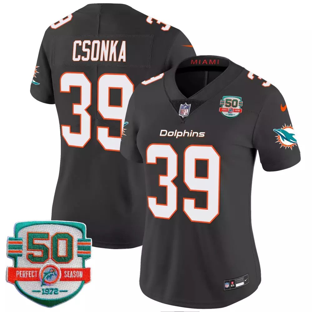 Larry Csonka Black Women's Miami Dolphins 50th Perfect Season Jersey | Stitched Vapor Design | Fan Gear for Women & Youth