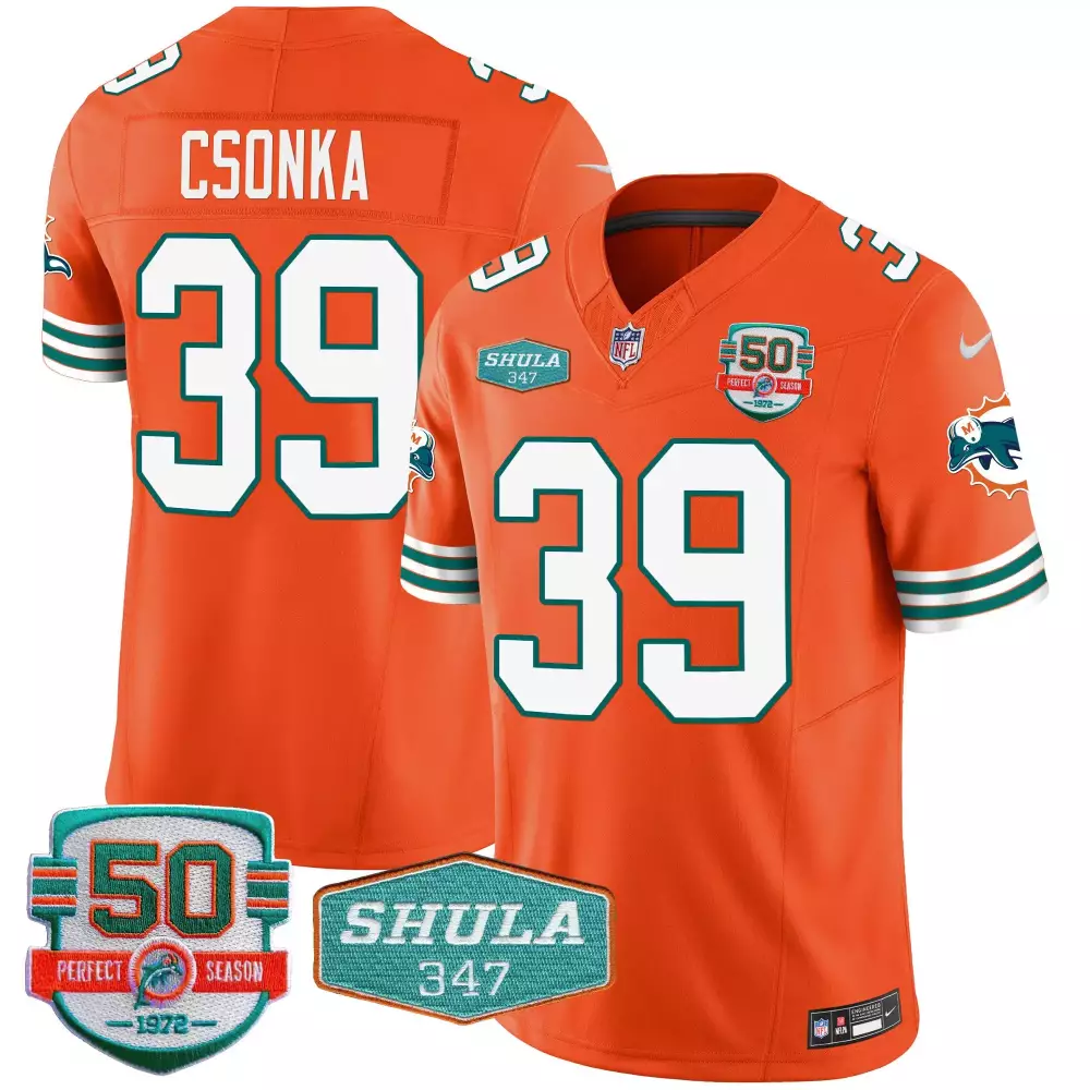 Larry Csonka Miami Dolphins Orange Men's Shula 347 Patch Vapor Limited Jersey V2 | All Stitched Fan Gear | For Men, Women & Youth